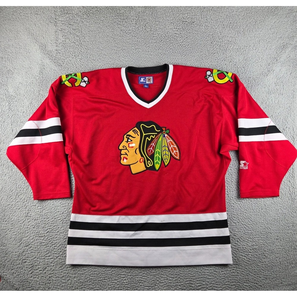 Vintage Starter Chicago‎ Blackhawks Jersey Mens Large Red Blank